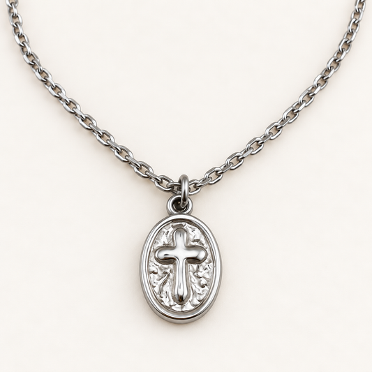 Cross Oval Coin Necklace