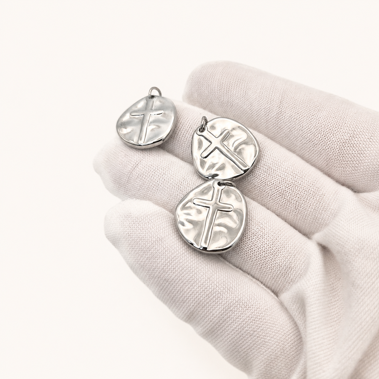 Cross Coin Pendant with Jump Ring - 22 x 18mm