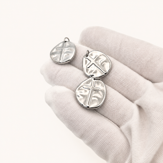 Cross Coin Pendant with Jump Ring - 22 x 18mm