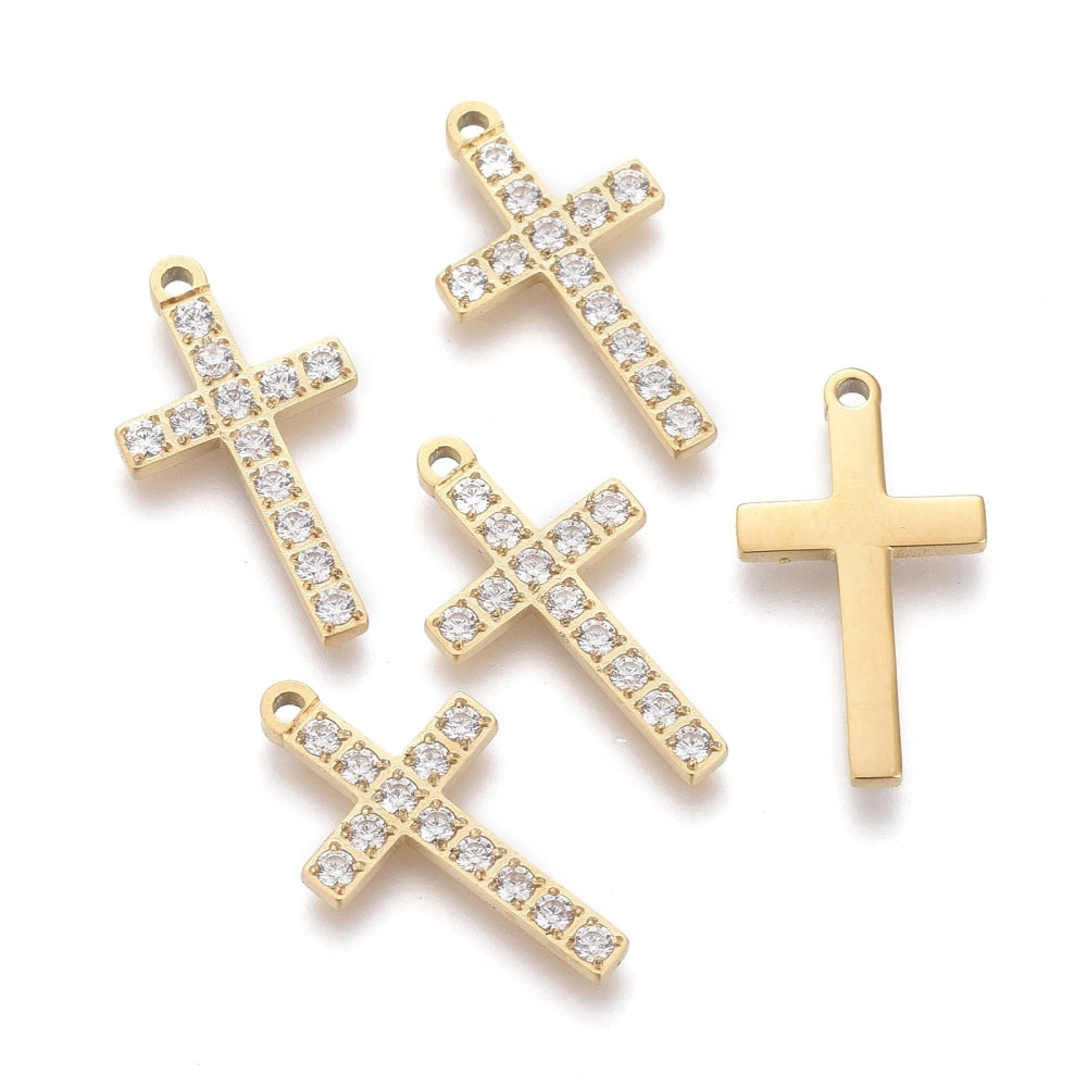 Light Gold Lumi Cross Pendant - 17×9.5mm