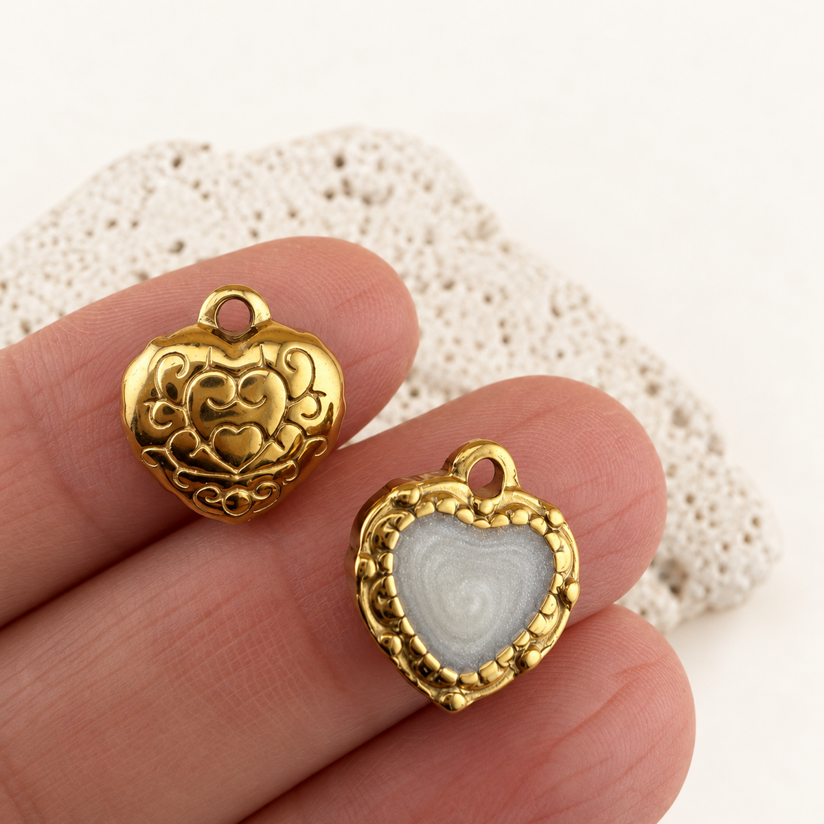 Antique-Inspired Gold Heart Enamel Charm – 13.5mm