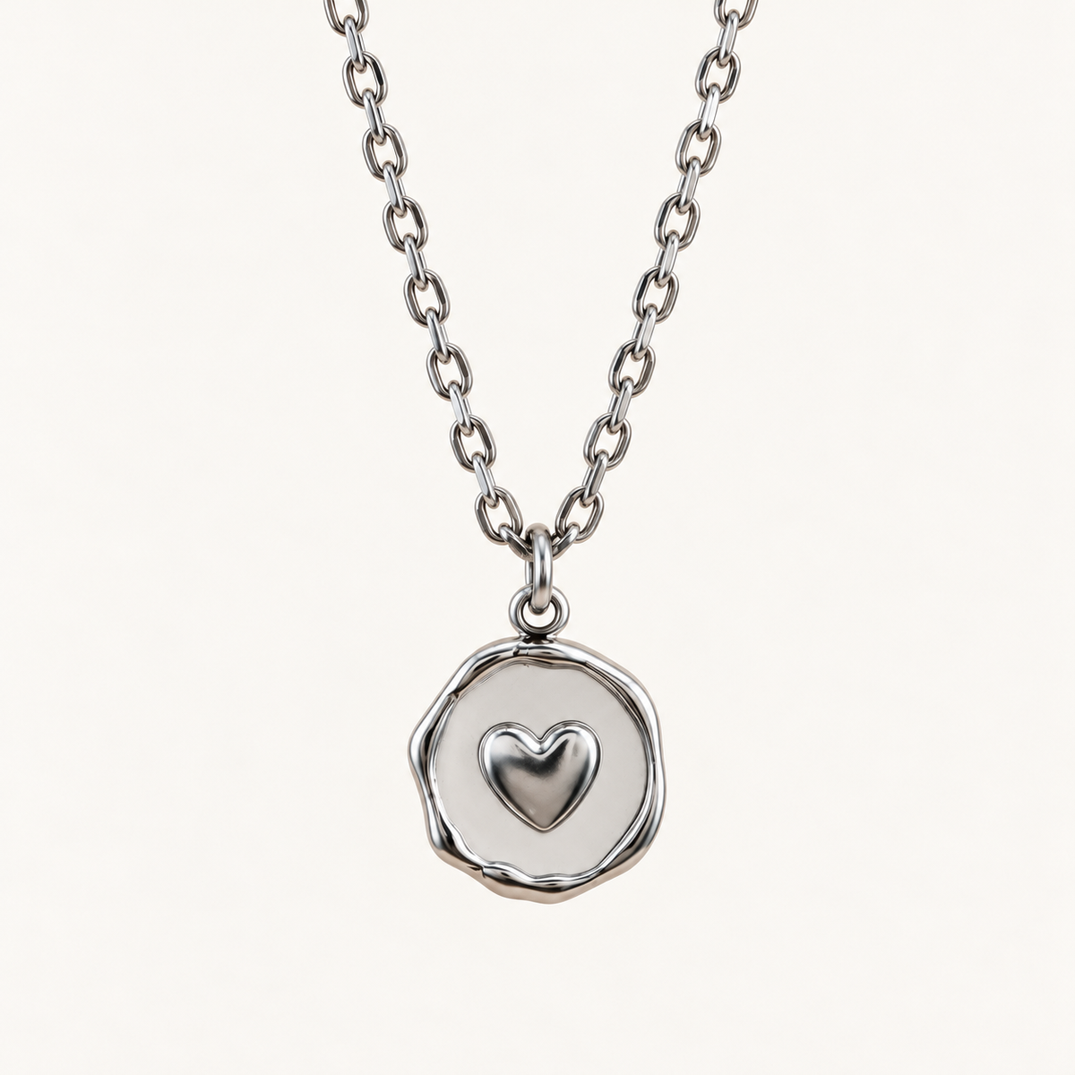 Small Round Heart Coin Necklace
