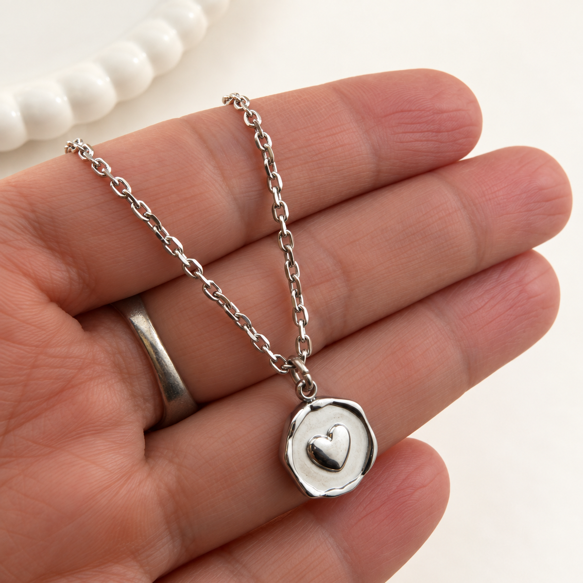 Small Round Heart Coin Necklace