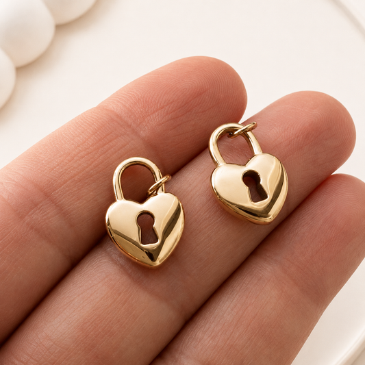 16mm Heart Lock Charm - 316 Surgical Steel | Real 14K Gold