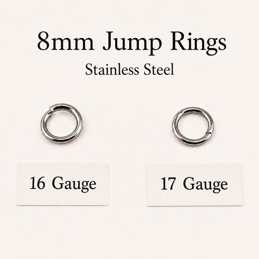 8mm Open Jump Rings - Multiple Gauge Options