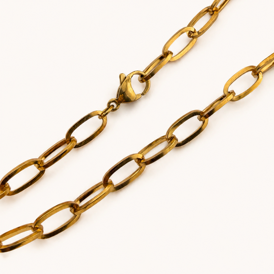 Antiqued Gold Paperclip Chain Necklace