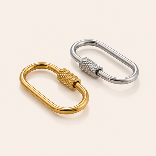 26mm Stainless Steel Oval Textured Screw Carabiner – Gold & Silver Finishes