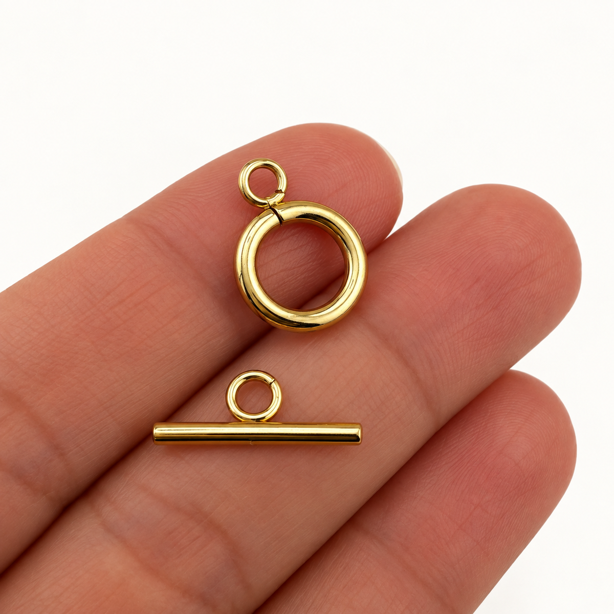 18K Gold Small Round Toggle Clasp Set - 16mm