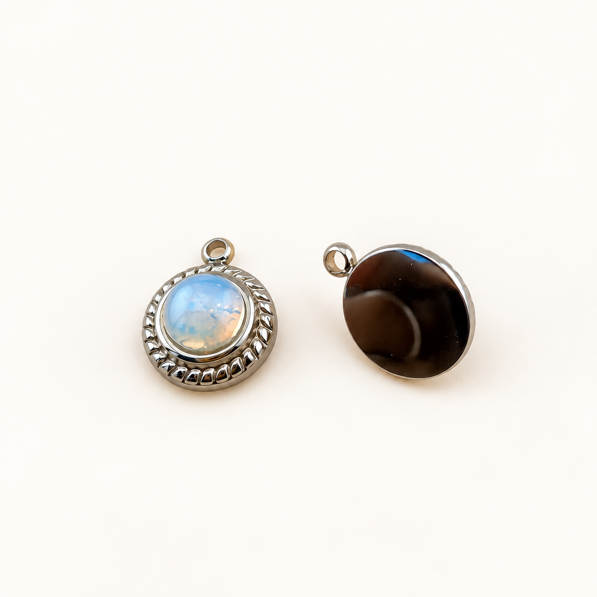 Synthetic Opalite Charms with Stainless Steel Base– 2 Pack