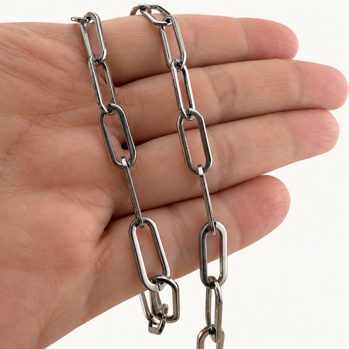 Smoky Silver Paperclip Statement Chain – 16mm (By the Foot)