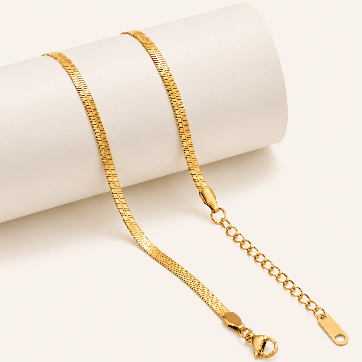 18K Gold 3mm Flat Snake Chain Necklace - 16.5"