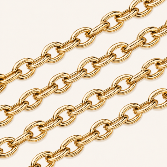 18K Gold Oval Cable Chain - 8x6mm