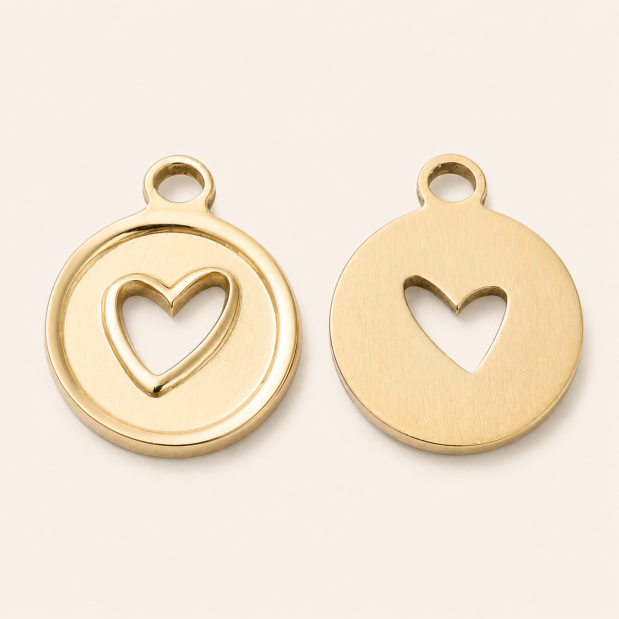 18K Gold Open Heart Coin Pendant - 20x16.5mm
