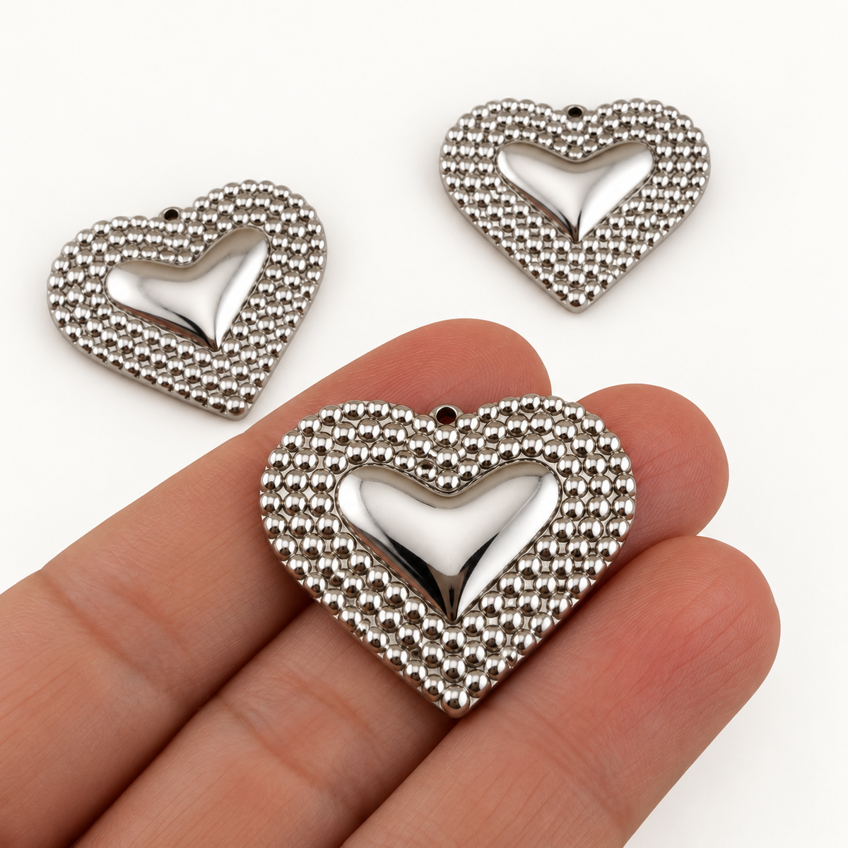 Large Beaded Heart Charm – 32.5mm