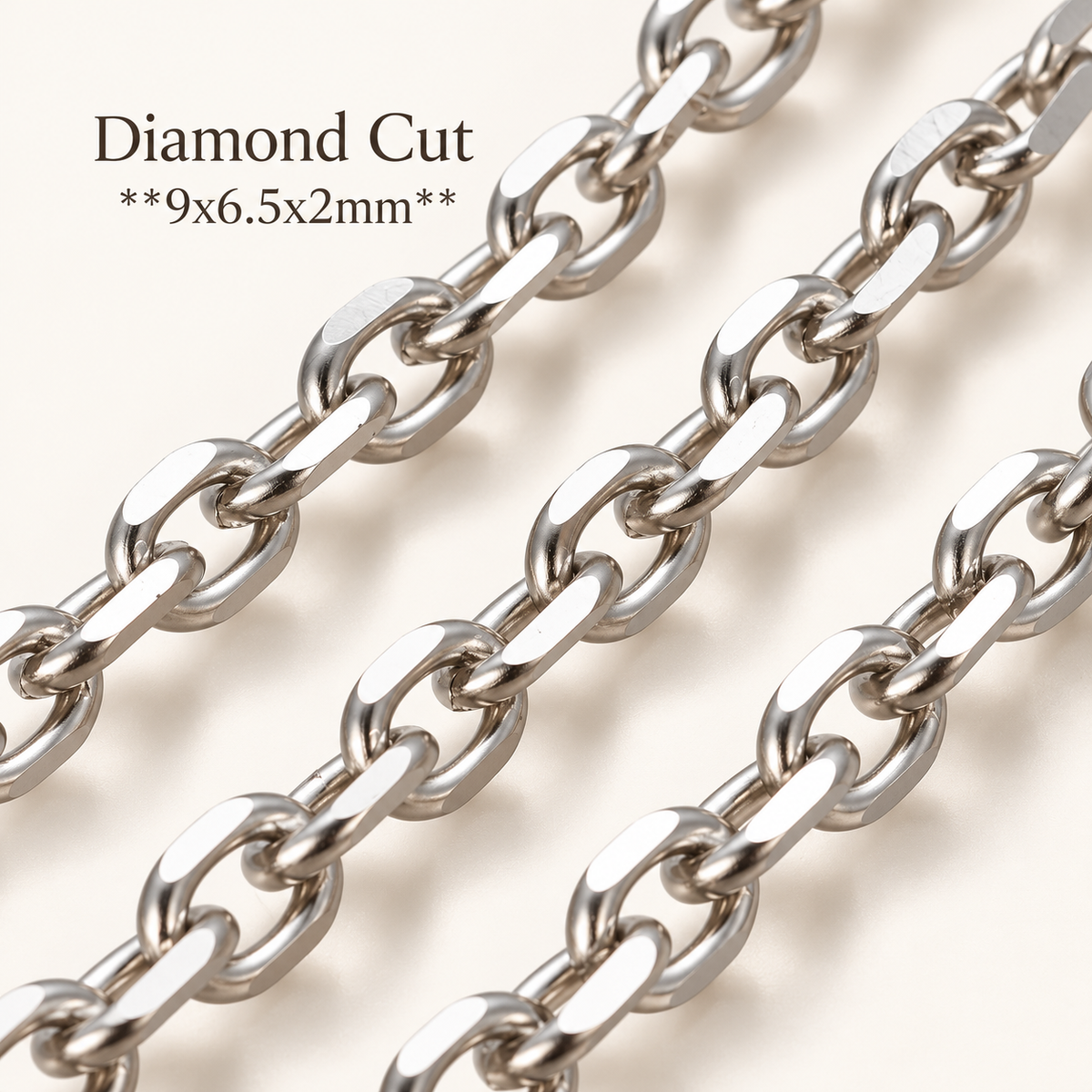 Diamond Cut Link Chain – 9x6.5mm (By the Foot)