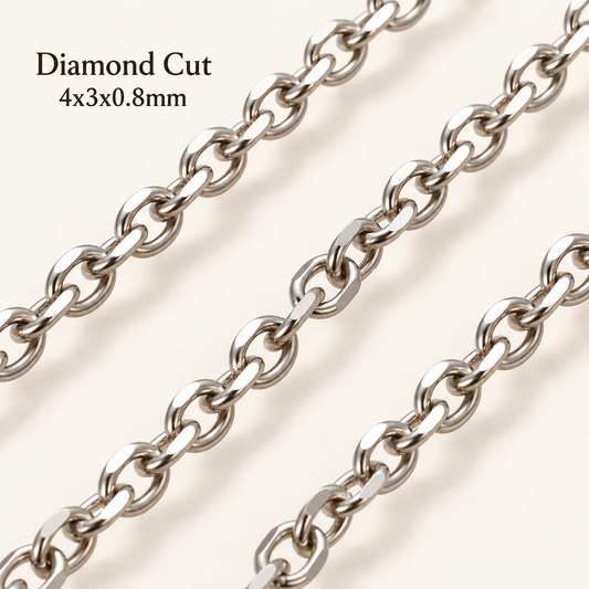 Diamond Cut Link Chain – 4x3mm (By the Foot)