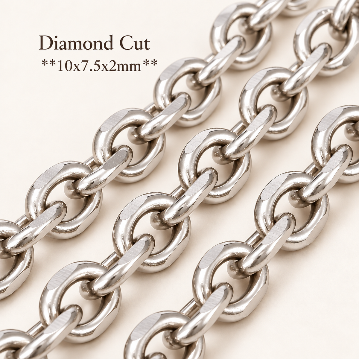 Diamond Cut Link Chain - 10x7.5mm (By the Foot)