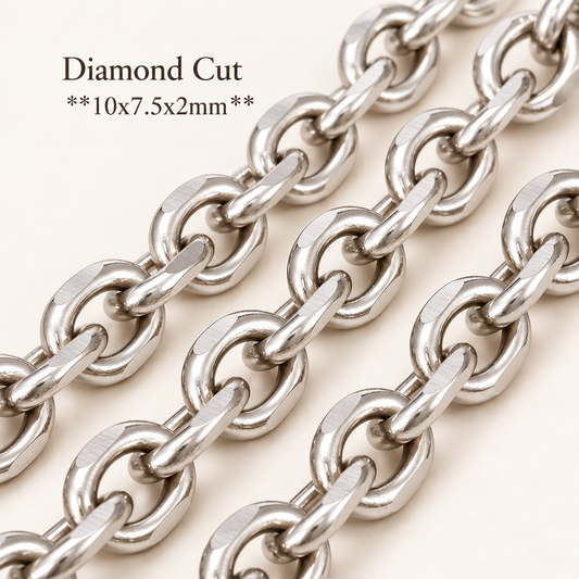 Diamond Cut Link Chain - 10x7.5mm (By the Foot)