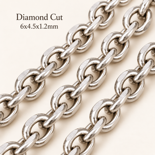 Diamond Cut Link Chain – 6x4.5mm (By the Foot)