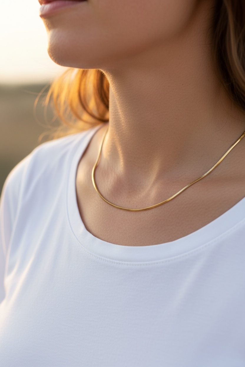 18K Gold Square Snake Chain Necklace - 15.5"
