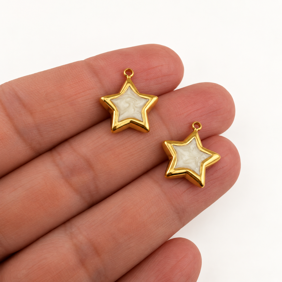 White Enamel Star Charm – 16mm