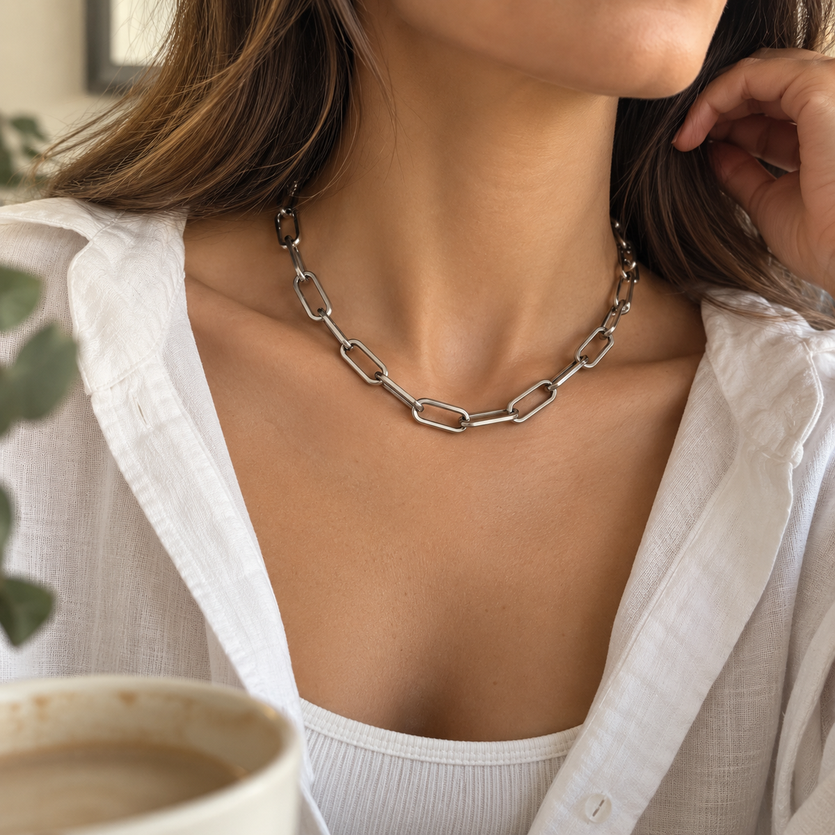 Smoky Silver Paperclip Statement Chain – 16mm (By the Foot)