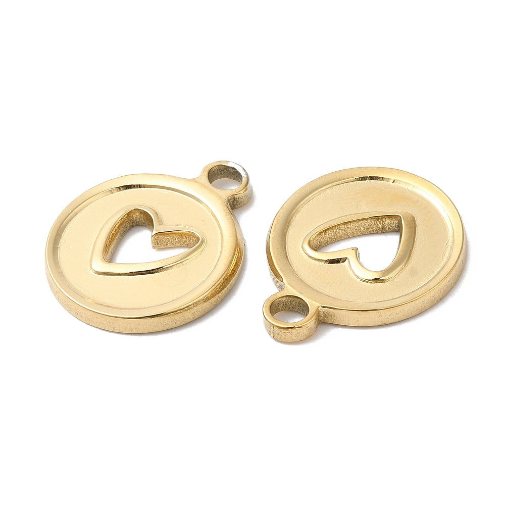 18K Gold Open Heart Coin Pendant - 20x16.5mm