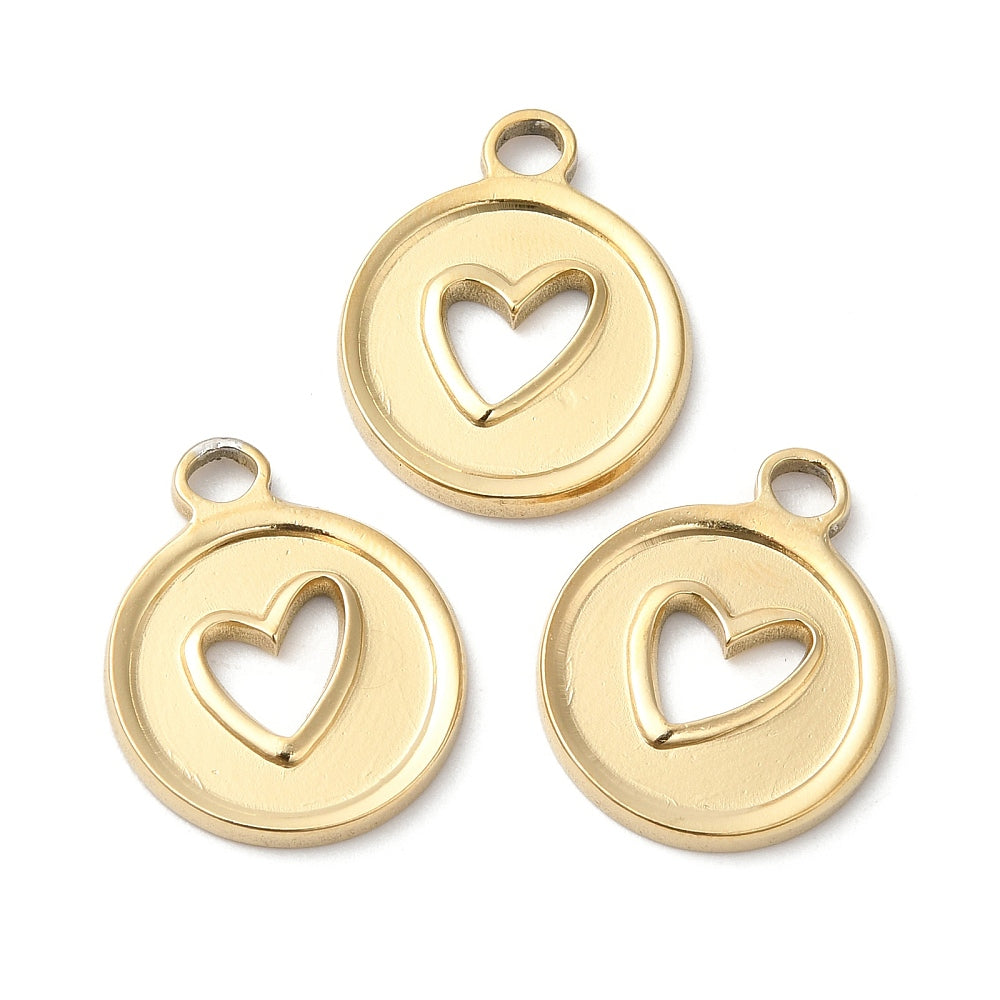 18K Gold Open Heart Coin Pendant - 20x16.5mm