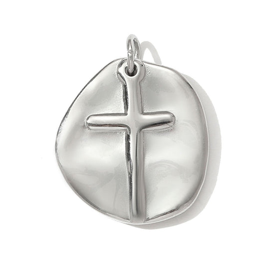 Cross Coin Pendant with Jump Ring - 22 x 18mm