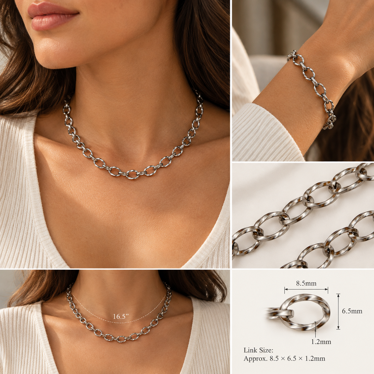 Twisted Oval Link Chain – 8.5x6.5mm (By the Foot)