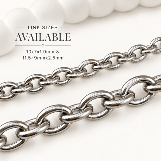 Bold & Thick Heavy Duty Oval Cable Chain – Two Available Sizes (By the Foot)