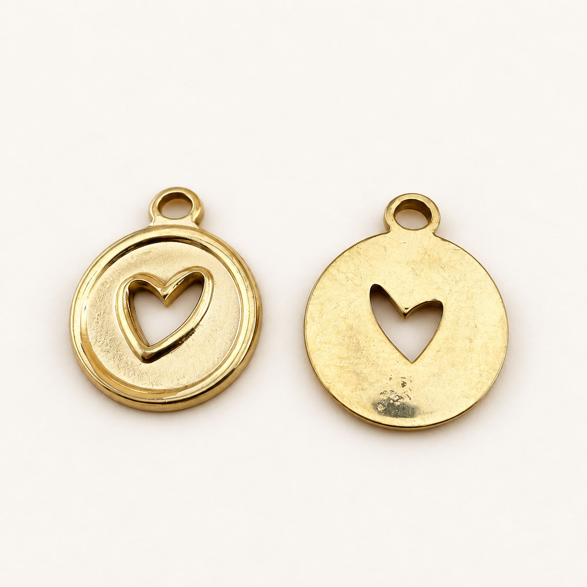 18K Gold Open Heart Coin Pendant - 20x16.5mm