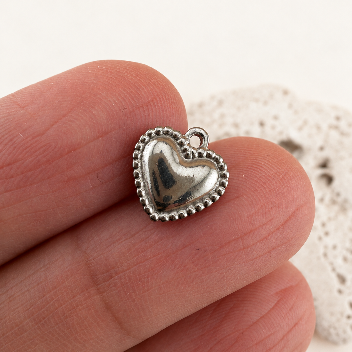 Beaded Edge Heart Charm