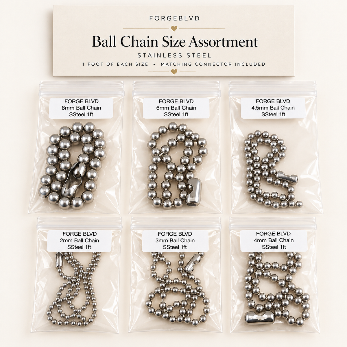 Ball Chain Sample Set – All Available Round Sizes
