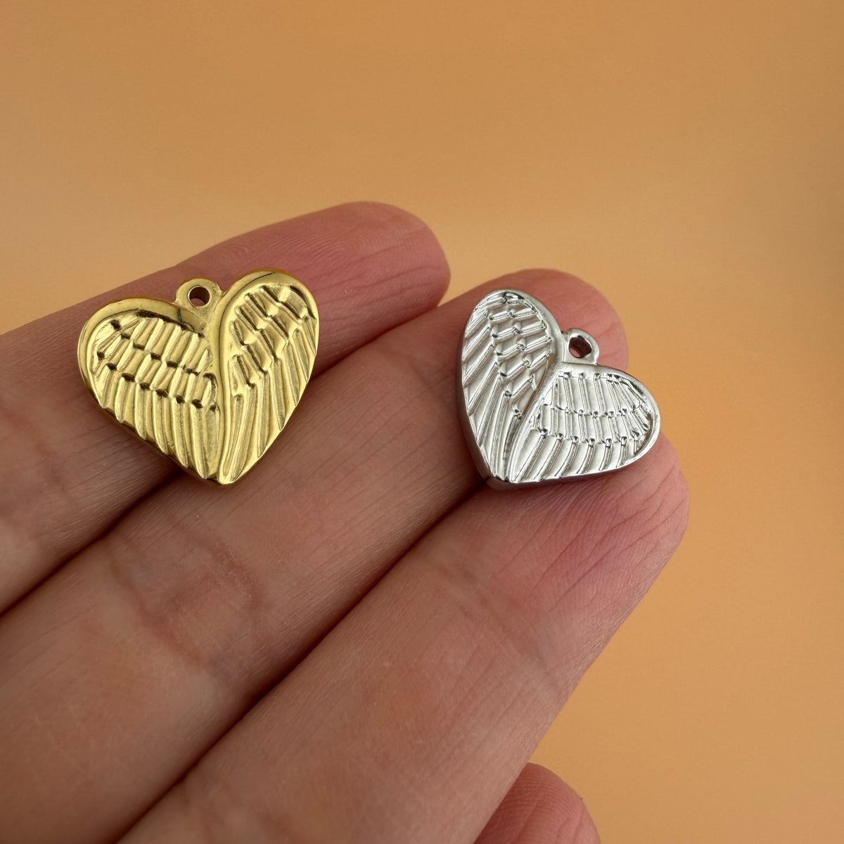 18mm Heart Wing Charm - 18k Gold PVD & Silver Finishes