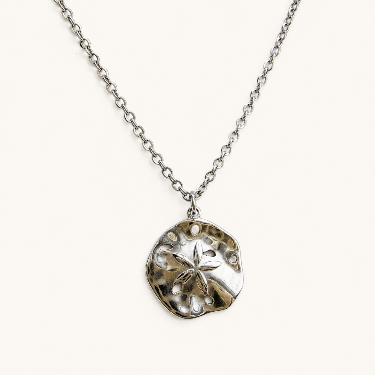 Stainless Steel Sand Dollar Pendant Necklace